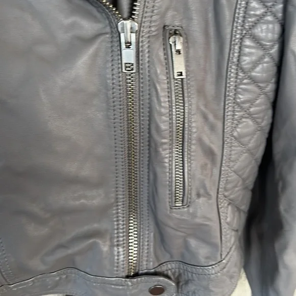 Samantha SiposGrey Quilted Leather Biker Jacket size XS EUC